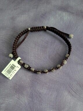 LAGOS Brown Macrame Sterling Silver Caviar Beads Bracelet sz.8
